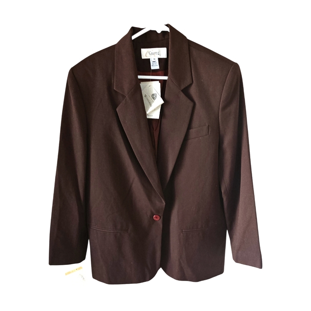 NWT Career Essentials Brown 100% Wool Blazer Sz 14 [ Vintage] 2 For $50